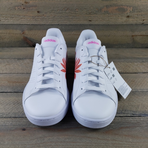 adidas Women's Advantage Court Casual Tennis Shoes White Screaming Pink - Picture 5 of 10